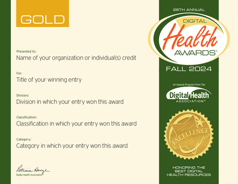 Fall 2024 Digital Health Awards Certificate Reprint