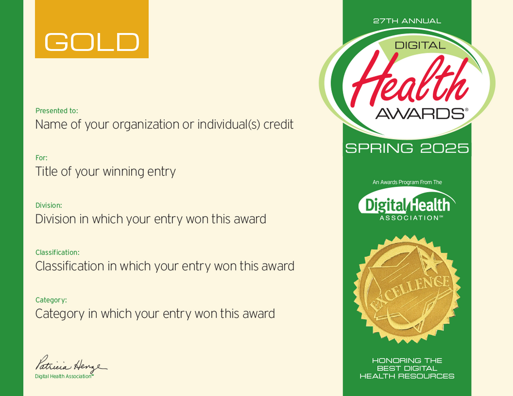 Spring 2025 Digital Health Awards Certificate Reprint