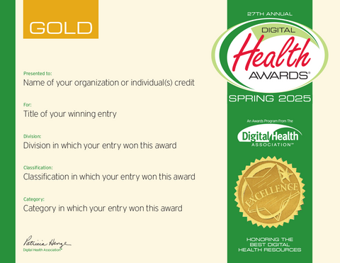 Spring 2025 Digital Health Awards Certificate Reprint